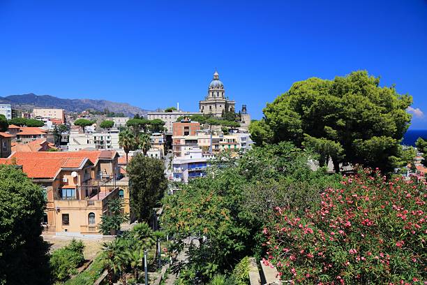 Messina city in Sicily, Italy. Sunny day view of Cristo Re sanctuary (Italian: Tempio di Cristo Re).