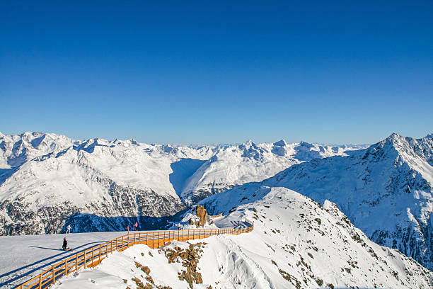 istock Snowy alpine mountain landscape with clear blue sky and panoramic view. 2231308673