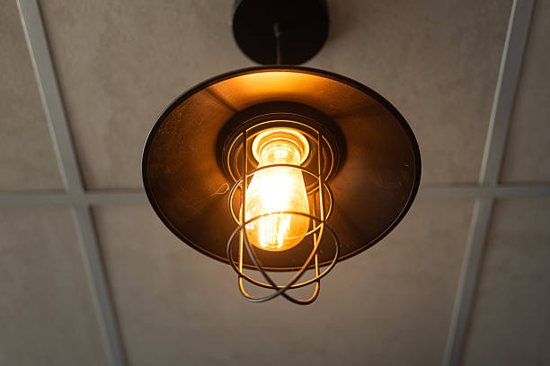 istock Classing ceiling lighting lamp with metal cage that glowing in warmlight shade. 2231312780