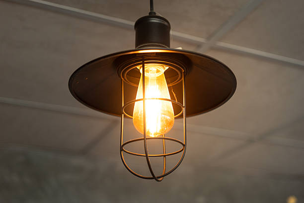 istock Classing ceiling lighting lamp with metal cage that glowing in warmlight shade. 2231312784