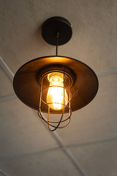 istock Classing ceiling lighting lamp with metal cage that glowing in warmlight shade. 2231312930