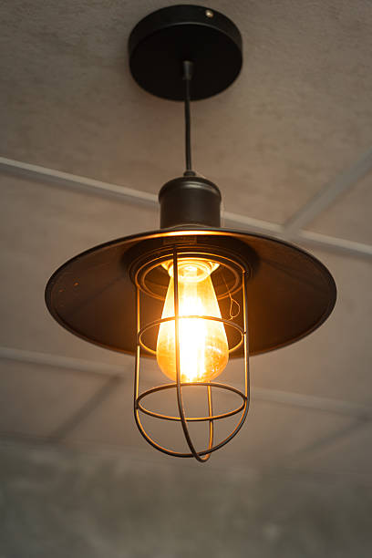 istock Classing ceiling lighting lamp with metal cage that glowing in warmlight shade. 2231312935