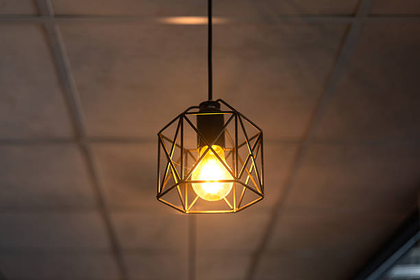 istock Classing ceiling lighting lamp with metal cage that glowing in warmlight shade. 2231313084