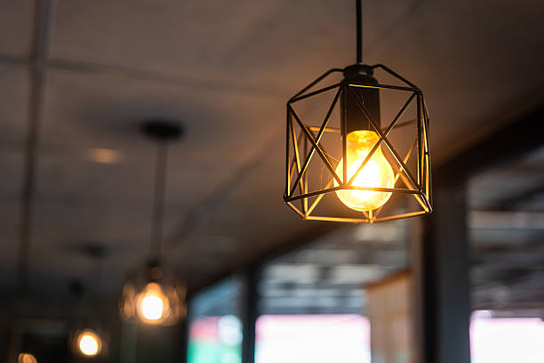 istock Classing ceiling lighting lamp with metal cage that glowing in warmlight shade. 2231313205