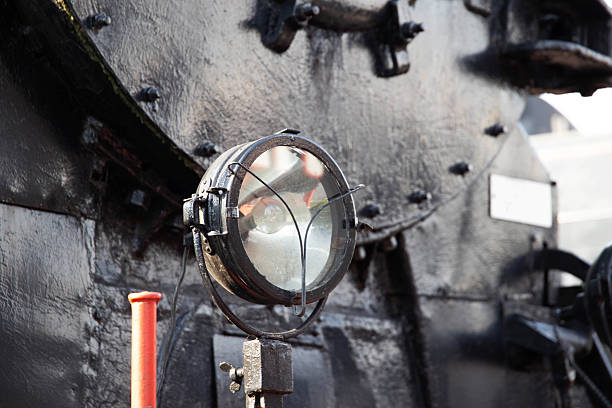 headlights on an old train, close-up