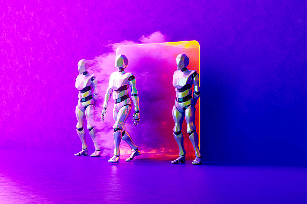 istock AI Robots Standing at Neon Lighting Door, Artificial Intelligence and AI Robots Concept. 2231315548