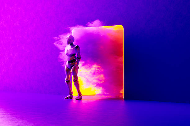 istock AI Robot Standing at Neon Lighting Door, Artificial Intelligence and AI Robots Concept. 2231316086