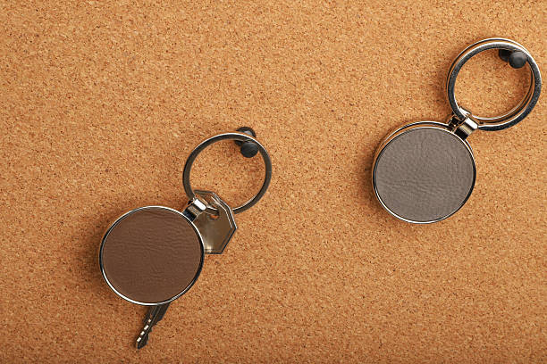 istock Metal and leather keychains. Colorful one side leather. Concept shots, 2231316123