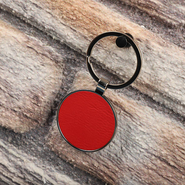 istock Metal and leather keychains. Colorful one side leather; Square, rectangle and circle shaped key rings. Concept shots, 2231317372