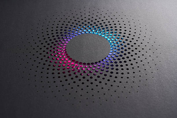 istock Radial Dot Cutout Paper Artwork with Blue and Pink Gradient Illumination 2231320428