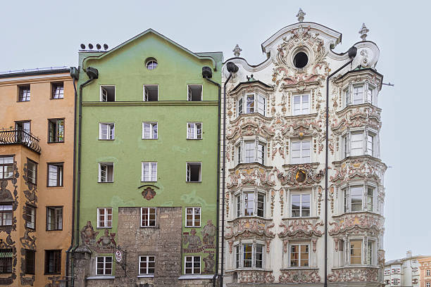 Austria, Innsbruck, August 16, 2025; Decoratively beautiful Helbling house in het oude centrum van Innsbruck.