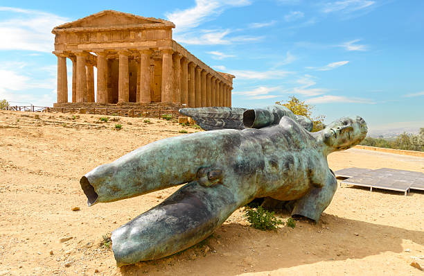 Italy, Sicily, Agrigento Concordia Temple with fallen Icarus