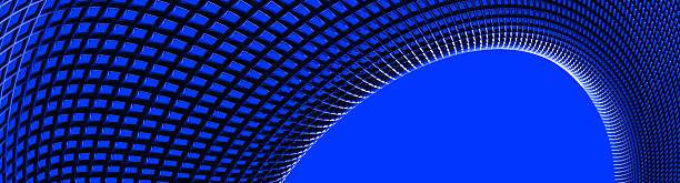 Futuristic background material with a series of rectangular white neon light tubes that surround the refreshing and bright blue sky background..