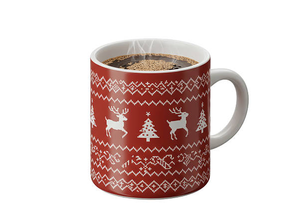 istock Isolated Red Christmas Mug with Reindeer and Tree Pattern and Hot Coffee 2231350646