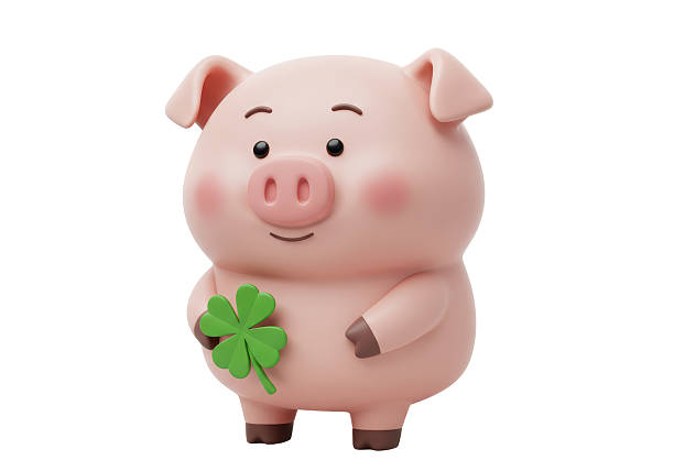 istock Isolated Cute Pig Holding a Four-Leaf Clover 2231350959