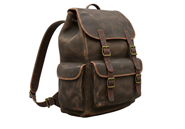 istock Isolated Vintage Leather Backpack with Buckle Straps and Pockets 2231353393