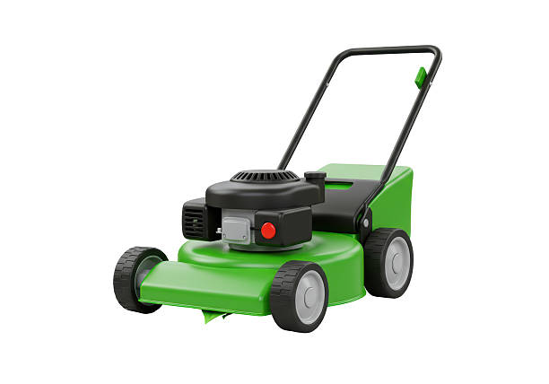 Senior man mowing the grass in the backyard