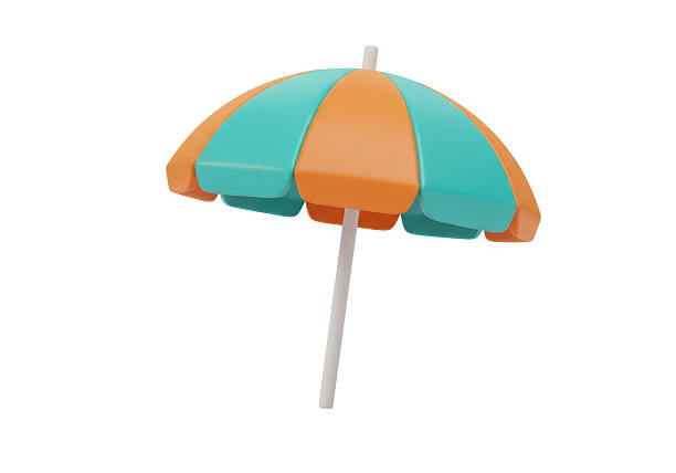 Isolated Beach Umbrella with Teal and Orange Panels