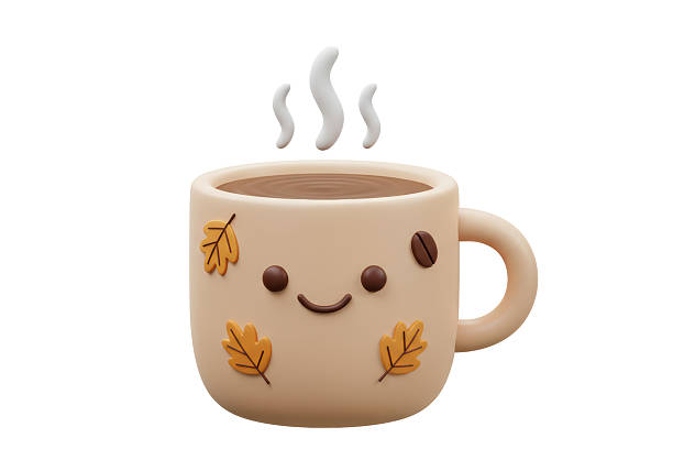 Isolated Cute Autumn-Themed Coffee Mug with Smiling Face