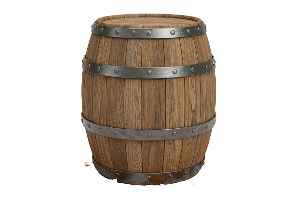 istock Isolated Rustic Wooden Barrel with Metal Bands 2231354482