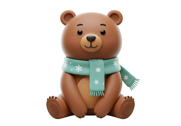 Isolated Cute Brown Teddy Bear with Scarf