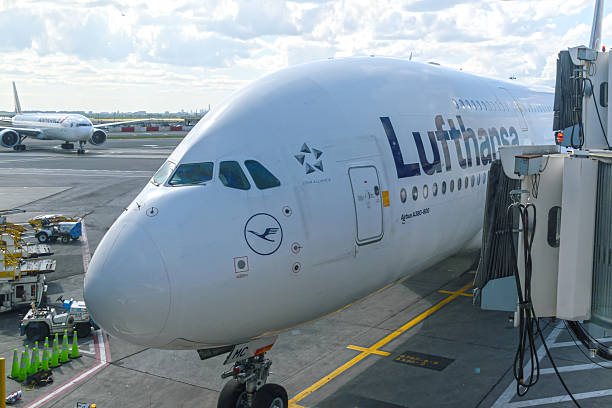 New York City, NY, USA - May-30 -2024,  a Lufthansa plane at JFK Airport