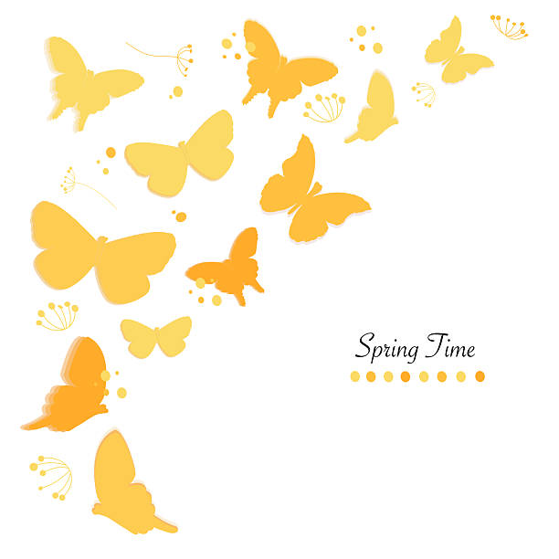 istock Yellow butterflies design and abstract flowers spring time greeting card vector background 2231368325