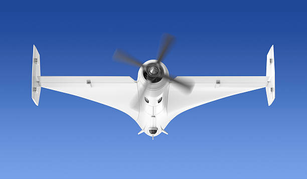 Propeller military surveillance drone flying in the sky