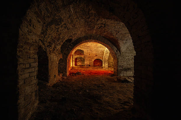 istock Dark and creepy vaulted red brick dungeon 2231381586