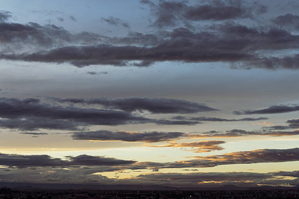 Dramatic sky over Valencia city at sunrise
