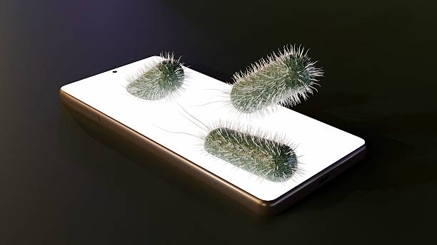 A rod-shaped bacteria is emerging from smartphone.