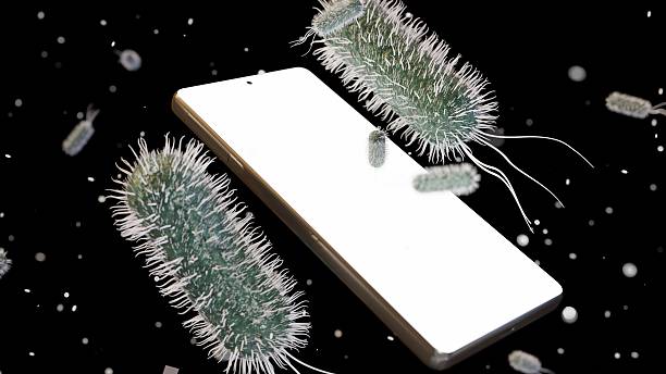A rod-shaped bacteria is emerging from smartphone.