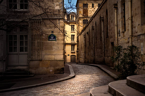 Paris, FRANCE - January 10, 2025:  Early morning in empty Paris street.