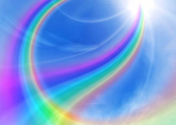 istock 3d illustration of blue sky, abstract rainbow and sun 2231424673