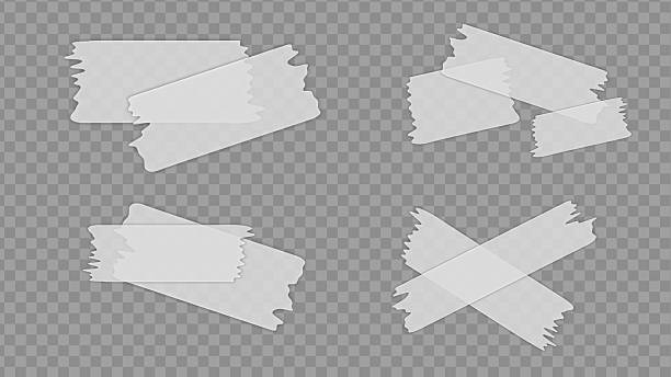 Realistic white torn adhesive tape strips for design template