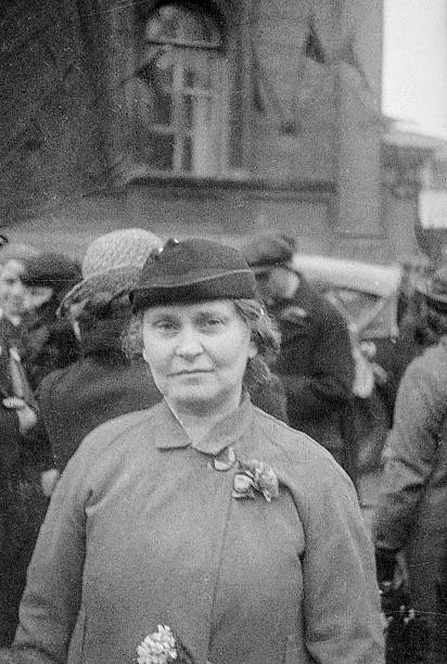 Leningrad, USSR - November 7, 1933: woman at  demonstration dedicated to Great October Socialist Revolution