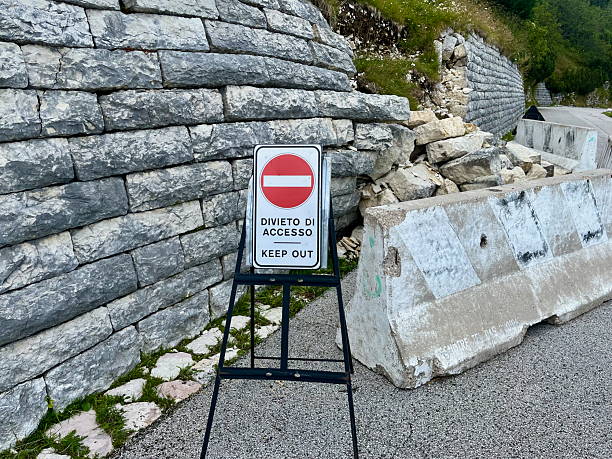 istock Wall collapse Monte Grappa, Italy. The inscription on the no entry sign 2231431359