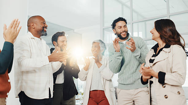 istock Teamwork, applause and celebration by business people with achievement for trust, support and group. Collaboration, clapping hands and success with winning employees for promotion, target and goal 2231431480