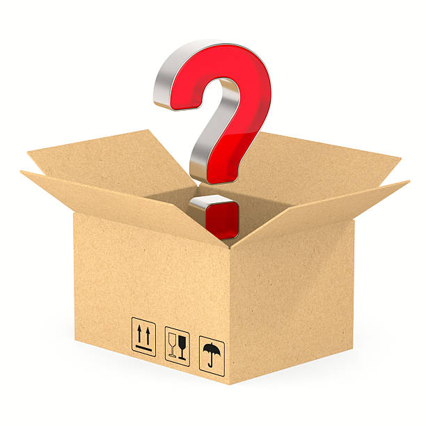 istock Cardboard box and question mark on white background. Isolated 3D illustration 2231435526
