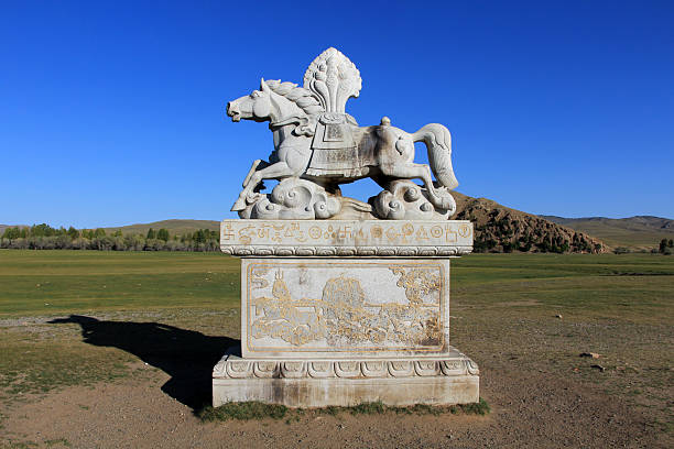 Baatsengel, Mongolia - September 7, 2024: Taikhar Rock contains around 150 inscriptions and symbols from different periods. The oldest of the inscriptions dates back to the 6th century AD.