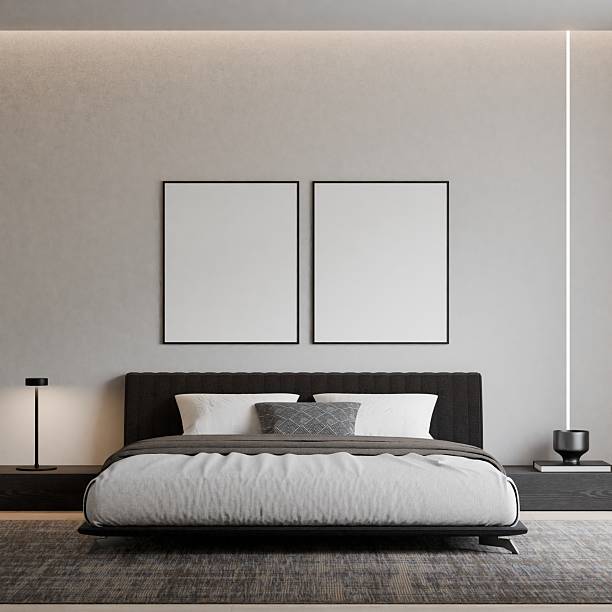 istock Modern Minimalist Bedroom Interior Poster Frame Mockup 2231448281