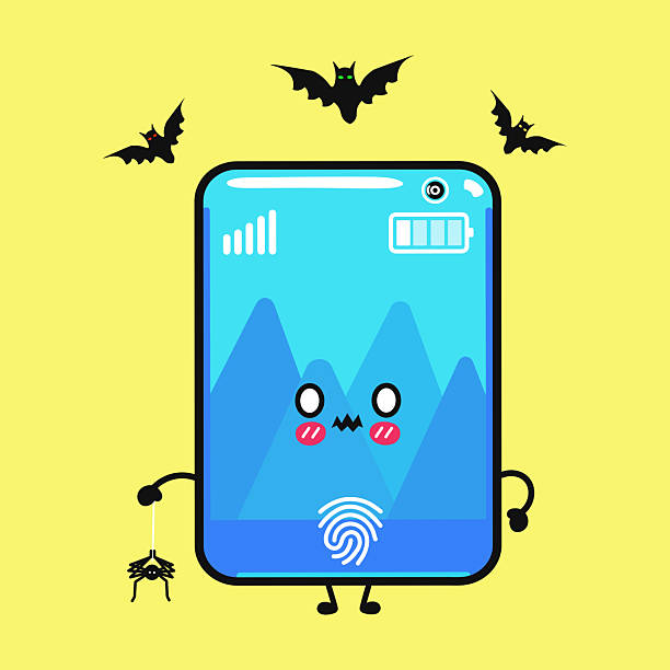 istock A whimsical cartoon smartphone character with bats and a friendly spider against a yellow backdrop. 2231449080