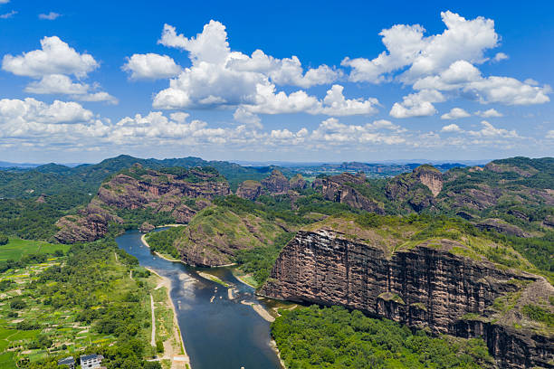 Danxia landform river natural scenery at sunrise and sunset