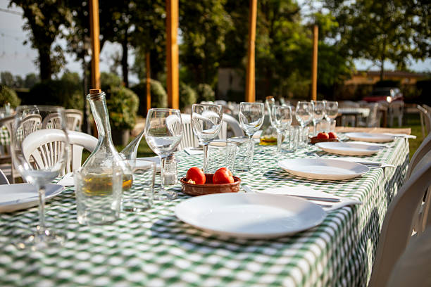 istock Outdoor Dining Table Set for Lunch with Plates and Glasses 2231453145