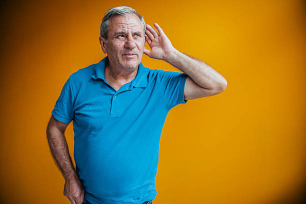 Ear of senior man, close-up.