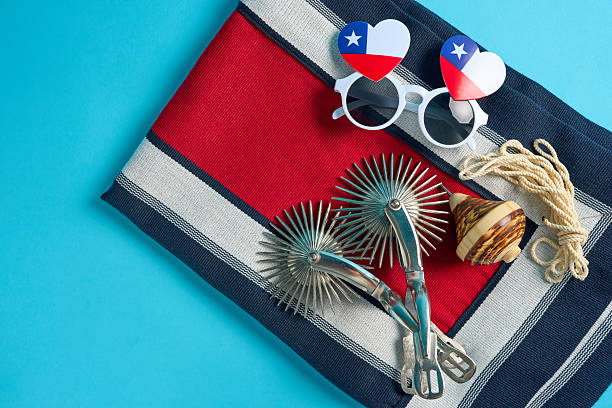 istock Chilean traditional objects celebrating national holiday on vibrant blue background 2231483457