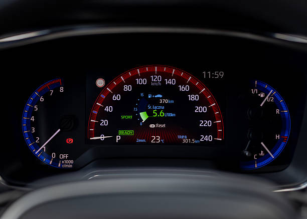 istock Modern car dashboard with speedometer tachometer and digital display 2231485565