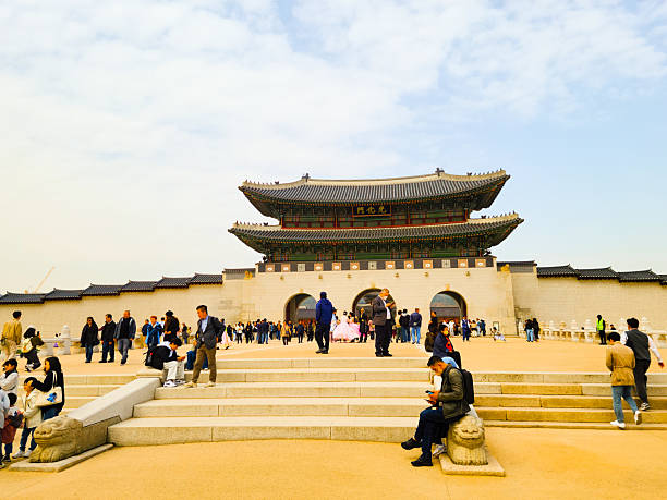 Seoul, South Korea - March 30, 2024: Gyeongbokgung Palace, front view. High quality photo