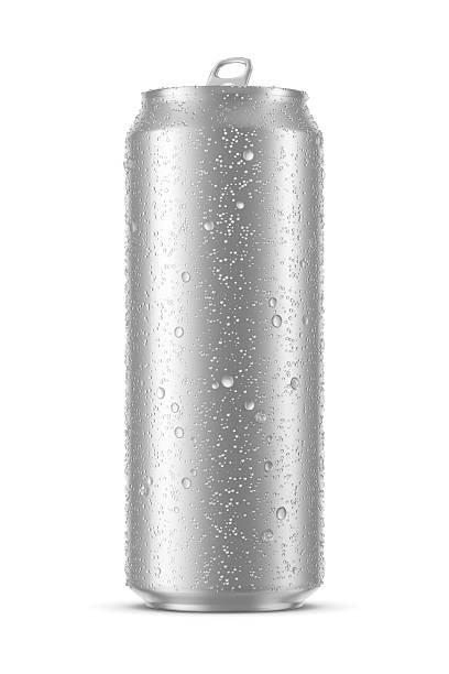 istock Classic aluminum drink can 450ml with water droplets isolated on white. 3D rendering. 2231495055