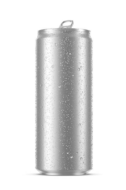 istock Aluminum beverage sleek can 330ml with water droplets isolated on white. 3D rendering. 2231495064
